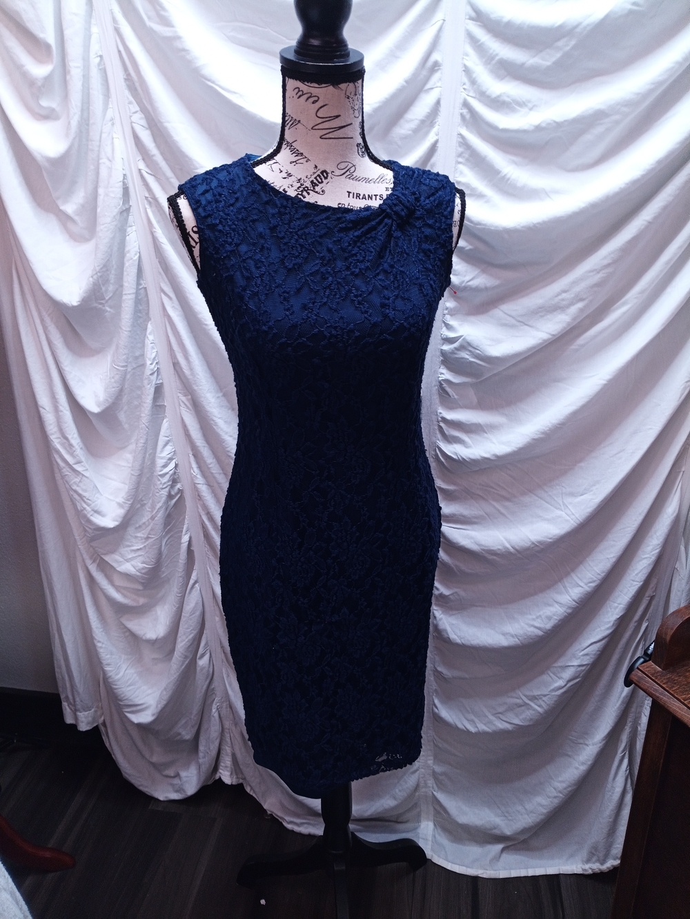 Evan Picone Navy Blue Lace Sheath Dress